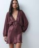 ASOS DESIGN ASOS DESIGN plunge batwing satin mini dress in plum-WHITE - 1