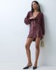 ASOS DESIGN ASOS DESIGN plunge batwing satin mini dress in plum-WHITE - 4