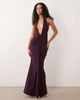 ASOS DESIGN ASOS DESIGN plunge halter neck ruched maxi dress in blackcurrant-PURPLE - 1