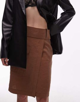 ASOS DESIGN ASOS DESIGN pocket detail wrap 90s midi skirt-Neutral
