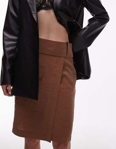 ASOS DESIGN ASOS DESIGN pocket detail wrap 90s midi skirt-Neutral