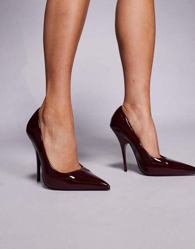 ASOS DESIGN ASOS DESIGN Poison super high heeled pumps in burgundy patent-Red