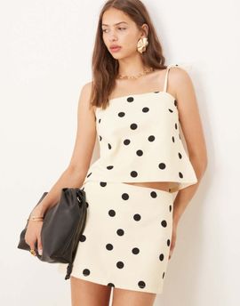 ASOS DESIGN ASOS DESIGN polka dot denim tie shoulder top in butter yellow