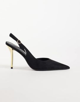 ASOS DESIGN ASOS DESIGN Polo slingback stiletto high heel shoes in black with gold heel