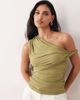 ASOS DESIGN ASOS DESIGN polyamide ruched twist side cut away draped top in khaki green - 1