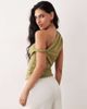 ASOS DESIGN ASOS DESIGN polyamide ruched twist side cut away draped top in khaki green - 4