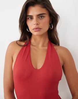 ASOS DESIGN ASOS DESIGN polyamide scoop bodysuit in cherry red