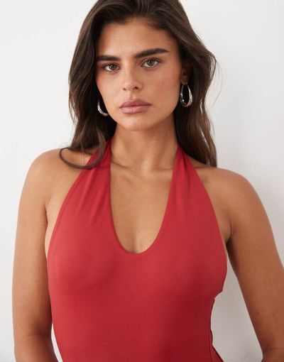 ASOS DESIGN ASOS DESIGN polyamide scoop bodysuit in cherry red