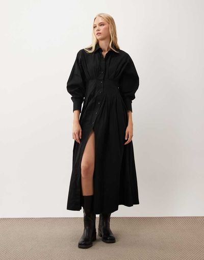 ASOS DESIGN ASOS DESIGN poplin shirt maxi dress with nipped waist in black