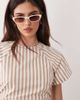 ASOS DESIGN ASOS DESIGN poplin short sleeve mini dress with ruching tie waist detail in tan stripe-Multi - 3
