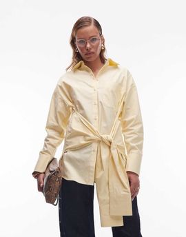 ASOS DESIGN ASOS DESIGN poplin wrap tie waist shirt in ecru-White
