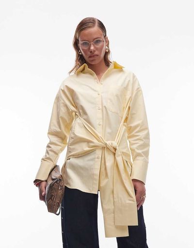 ASOS DESIGN ASOS DESIGN poplin wrap tie waist shirt in ecru-White