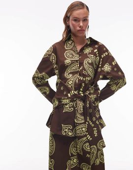 ASOS DESIGN ASOS DESIGN poplin wrap tie waist shirt in paisley print-Multi
