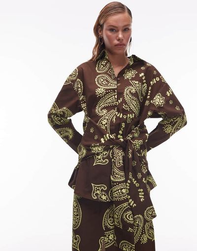 ASOS DESIGN ASOS DESIGN poplin wrap tie waist shirt in paisley print-Multi