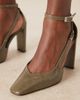 ASOS DESIGN ASOS DESIGN Posie high block heel shoes in olive croc-Green - 2