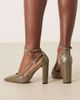 ASOS DESIGN ASOS DESIGN Posie high block heel shoes in olive croc-Green - 3