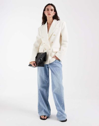 ASOS DESIGN ASOS DESIGN power shoulder double breasted blazer in cream-White