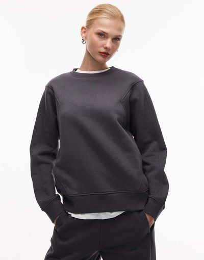 ASOS DESIGN ASOS DESIGN premium 500gsm seamed sweatshirt in charcoal-Gray