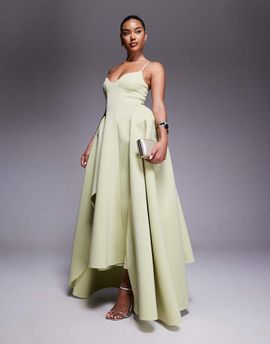 ASOS DESIGN ASOS DESIGN Premium cami straps midi dress with full hem sweep and asymmetric hem detailing in pistachio scuba-style fabric-Green