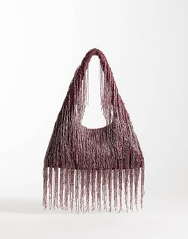 ASOS DESIGN ASOS DESIGN Premium fringed embellished shoulder bag in burgundy-Red