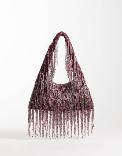 ASOS DESIGN ASOS DESIGN Premium fringed embellished shoulder bag in burgundy-Red