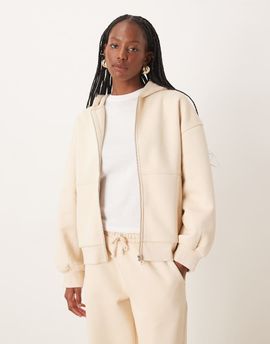 ASOS DESIGN ASOS DESIGN premium heavyweight 500gsm zip up hoodie in cream-No color