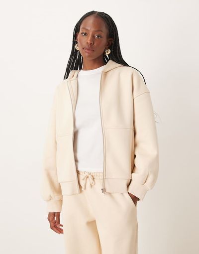 ASOS DESIGN ASOS DESIGN premium heavyweight 500gsm zip up hoodie in cream-No color