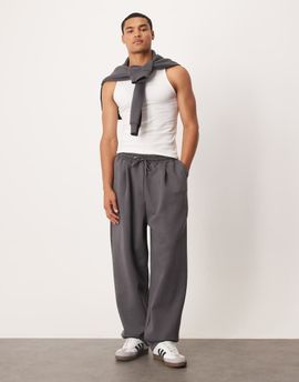 ASOS DESIGN ASOS DESIGN premium heavyweight wide leg sweatpants in 400gsms in charcoal-Gray