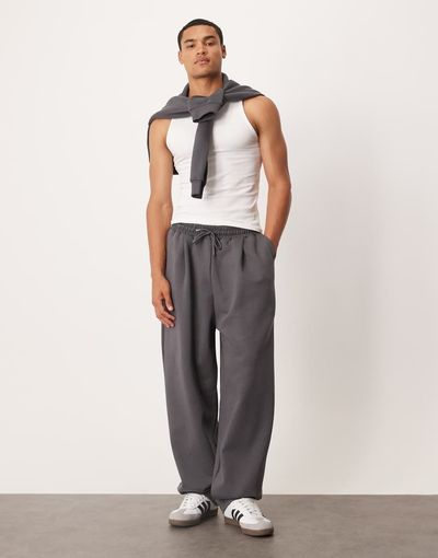 ASOS DESIGN ASOS DESIGN premium heavyweight wide leg sweatpants in 400gsms in charcoal-Gray
