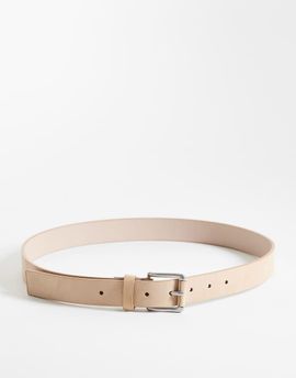ASOS DESIGN ASOS DESIGN premium nubuck smart belt with wrapped silver buckle in stone-Neutral
