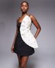 ASOS DESIGN ASOS DESIGN Premium pearl embellished bonded mini dress with pleat detail in black and cream scuba-style fabric-Multi - 1