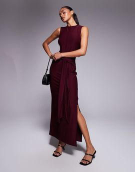 ASOS DESIGN ASOS DESIGN premium sleeveless knot front maxi dress in burgundy-Red
