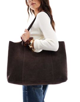ASOS DESIGN ASOS DESIGN premium suede bonded scoop tote bag in chocolate-Brown