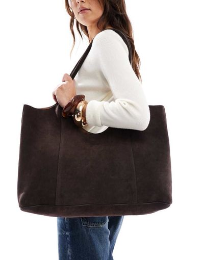 ASOS DESIGN ASOS DESIGN premium suede bonded scoop tote bag in chocolate-Brown