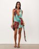 ASOS DESIGN ASOS DESIGN printed floral mesh cowl mini dress with drape sash and scarf detail in blue - 1