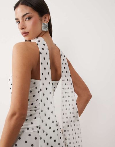 ASOS DESIGN ASOS DESIGN printed mesh bandeau top with scarf detail in polka dots - part of a set-Multi