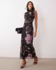 ASOS DESIGN ASOS DESIGN printed mesh high neck detail maxi dress with shoulder pads in purple floral-MULTI - 1