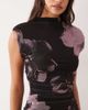 ASOS DESIGN ASOS DESIGN printed mesh high neck detail maxi dress with shoulder pads in purple floral-MULTI - 3