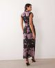 ASOS DESIGN ASOS DESIGN printed mesh high neck detail maxi dress with shoulder pads in purple floral-MULTI - 4