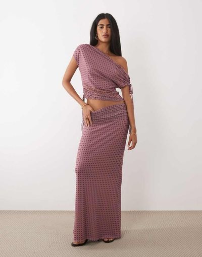 ASOS DESIGN ASOS DESIGN printed mesh ruched skirt in polka dot print - part of a set-Multi