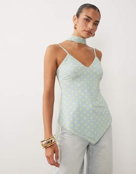 ASOS DESIGN ASOS DESIGN printed mesh scarf cami top in blue and yellow polka dots-Multi