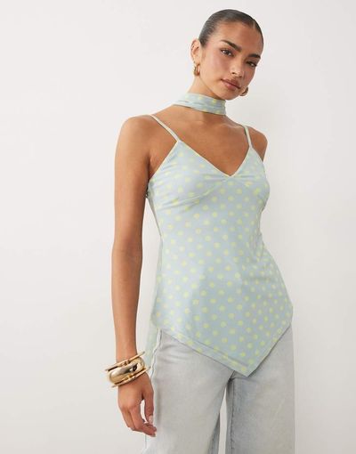 ASOS DESIGN ASOS DESIGN printed mesh scarf cami top in blue and yellow polka dots-Multi
