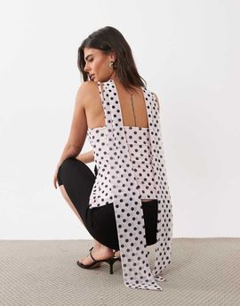 ASOS DESIGN ASOS DESIGN printed mesh scarf cami top in pink and brown polka dots-Multi