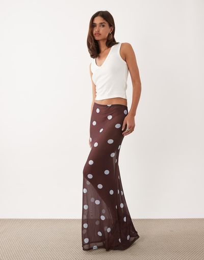 ASOS DESIGN ASOS DESIGN printed mesh sheer column maxi skirt in polka dots-Multi