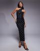 ASOS DESIGN ASOS DESIGN printed polka dot bandeau maxi dress with scarf detail in black - 1