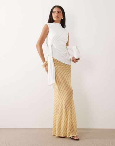 ASOS DESIGN ASOS DESIGN printed sheer mesh maxi skirt in yellow stripe-Multi