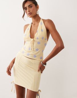 ASOS DESIGN ASOS DESIGN printed slinky skirt in lemon and blue polka dots - part of a set-Multi
