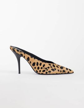 ASOS DESIGN ASOS DESIGN Prism premium hair on real leather stiletto high heeled mules in leopard-MULTI