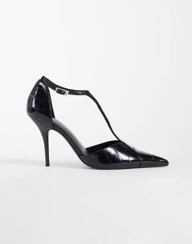 ASOS DESIGN ASOS DESIGN Prize T bar stiletto high pumps in black croc