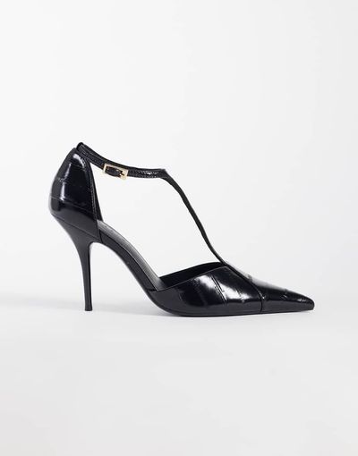 ASOS DESIGN ASOS DESIGN Prize T bar stiletto high pumps in black croc